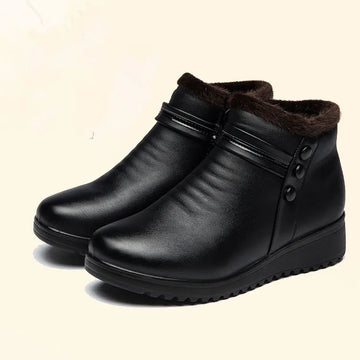 Xajzpa Fashion Winter Boots Women Leather Ankle Warm Boots Mom Autumn Plush Wedge Shoes Woman Shoes Big Size 35-41